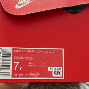 Brand new Nike Court Borough Low 2 SE GS in White and Metallic Copper